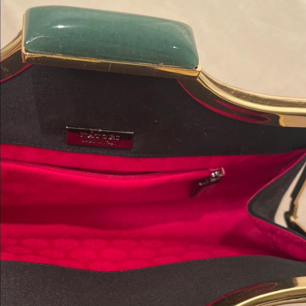 Natori  green stone Black Clutch with Gold Embellishments - Picture 5 of 6